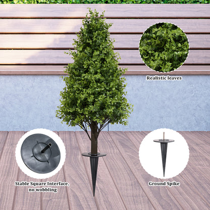 THE BLOOM TIMES 30" Artificial Boxwood Topiary Trees, Faux Outdoor Plants with Ground Spikes for Home Decor (Set of 2)
