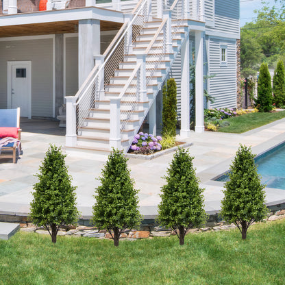 THE BLOOM TIMES 30" Artificial Boxwood Topiary Trees, Faux Outdoor Plants with Ground Spikes for Home Decor (Set of 2)