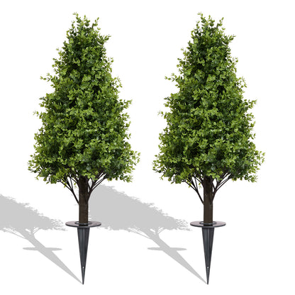 THE BLOOM TIMES 30" Artificial Boxwood Topiary Trees, Faux Outdoor Plants with Ground Spikes for Home Decor (Set of 2)