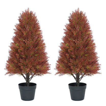 THE BLOOM TIMES 2 Pack 2.5ft Artificial Cedar Topiary Tree in Pot Fall decor Fake Plants Indoor/Outdoor for Decor