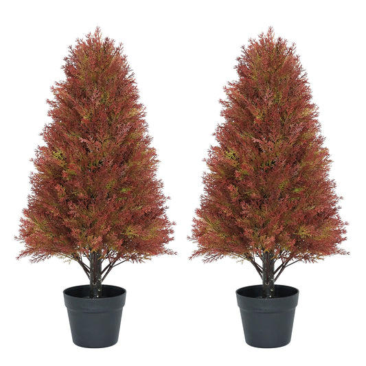 poetree 2 Pack 2.5ft Artificial Cedar Topiary Tree in Pot Fall decor Fake Plants Indoor/Outdoor for Decor