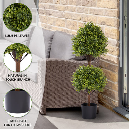 THE BLOOM TIMES 3.3ft Set of 2 Artificial Boxwood Topiary Ball Trees in Black Pots – Faux Potted Plants.