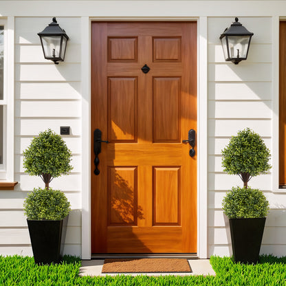 THE BLOOM TIMES 3.3ft Set of 2 Artificial Boxwood Topiary Ball Trees in Black Pots – Faux Potted Plants.