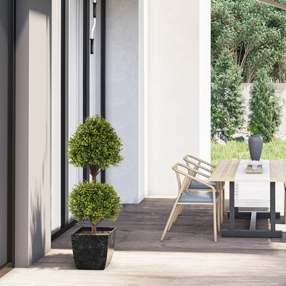 THE BLOOM TIMES 3.3ft Set of 2 Artificial Boxwood Topiary Ball Trees in Black Pots – Faux Potted Plants.