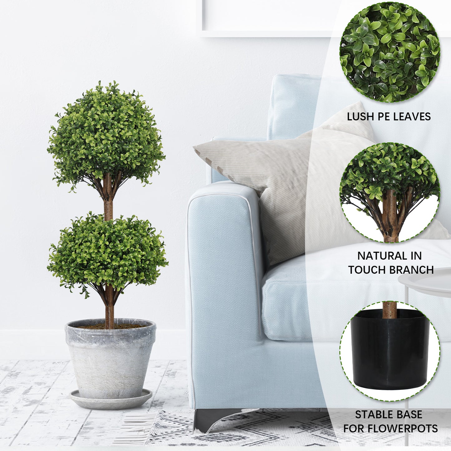 poetree 39.3" Artificial Boxwood Topiary Ball Trees in Pots,Faux Decorative Plants for Home(Set of 2)