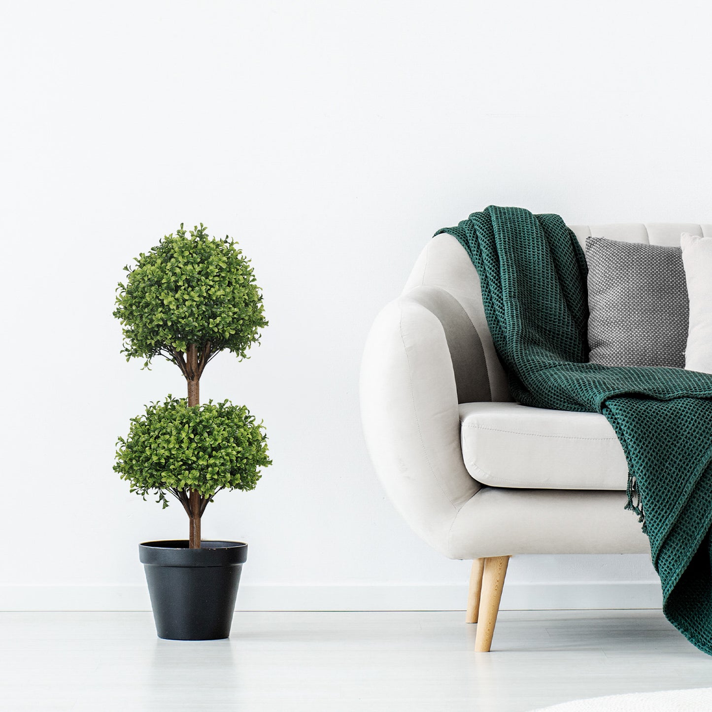 poetree 39.3" Artificial Boxwood Topiary Ball Trees in Pots,Faux Decorative Plants for Home(Set of 2)