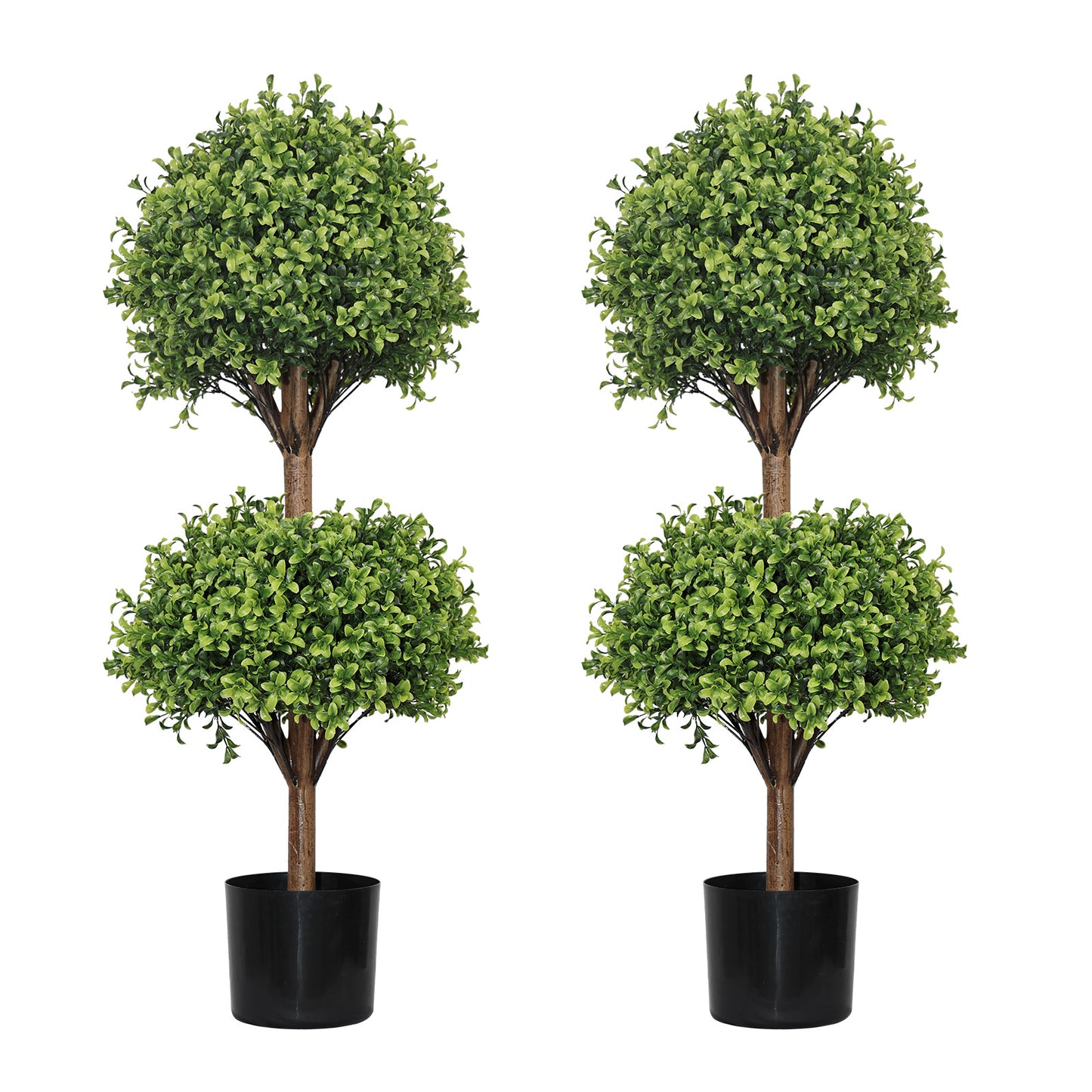 poetree 39.3" Artificial Boxwood Topiary Ball Trees in Pots,Faux Decorative Plants for Home(Set of 2)