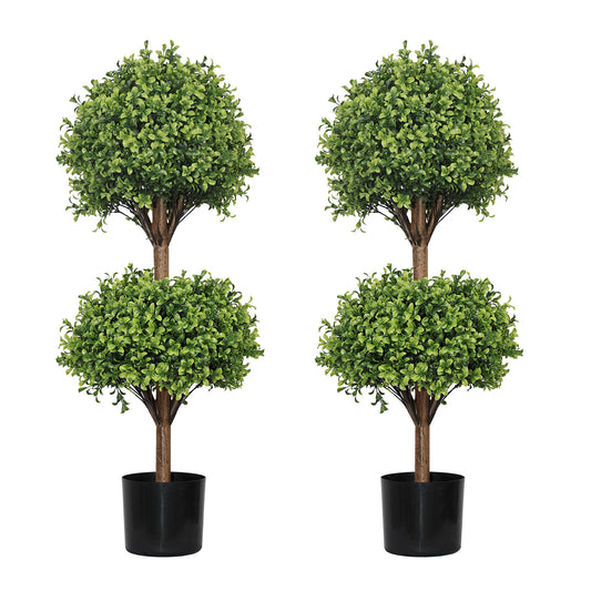 poetree 39.3" Artificial Boxwood Topiary Ball Trees in Pots,Faux Decorative Plants for Home(Set of 2)