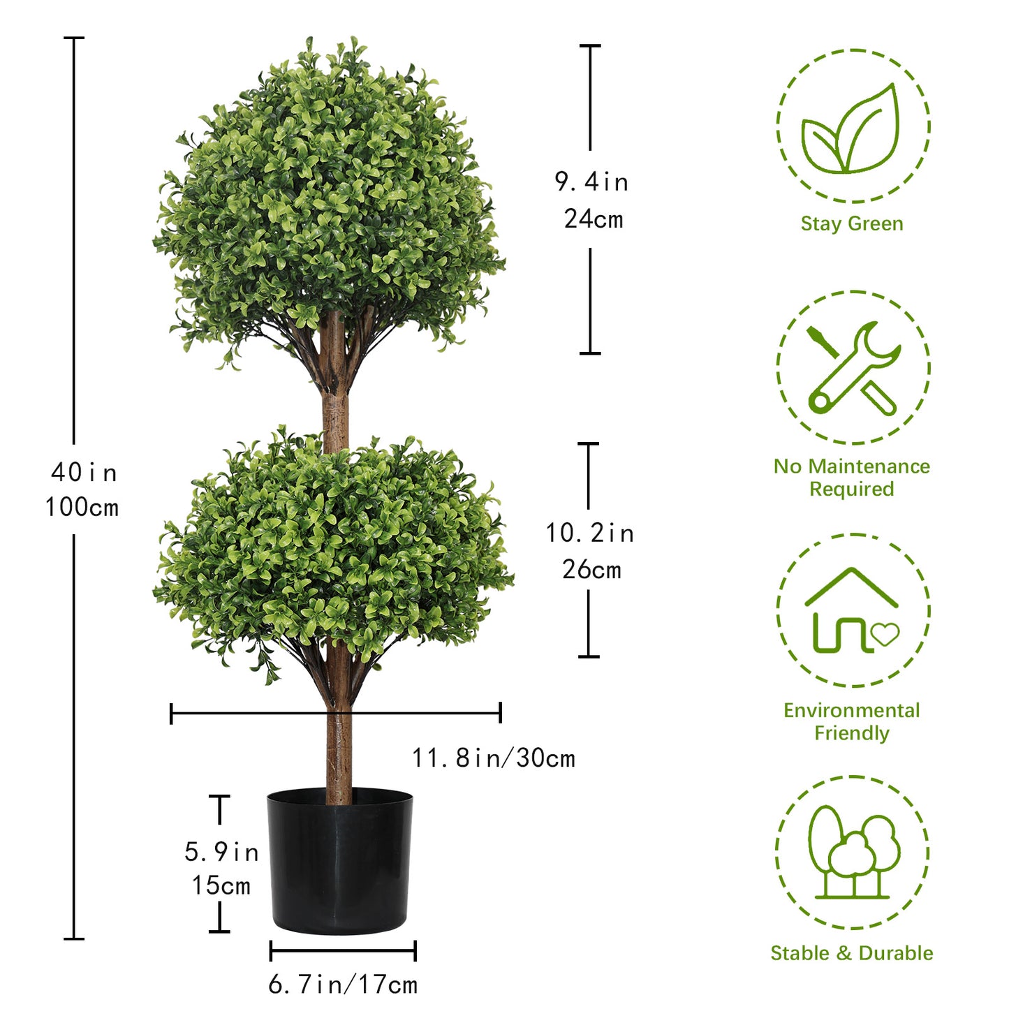 poetree 39.3" Artificial Boxwood Topiary Ball Trees in Pots,Faux Decorative Plants for Home(Set of 2)