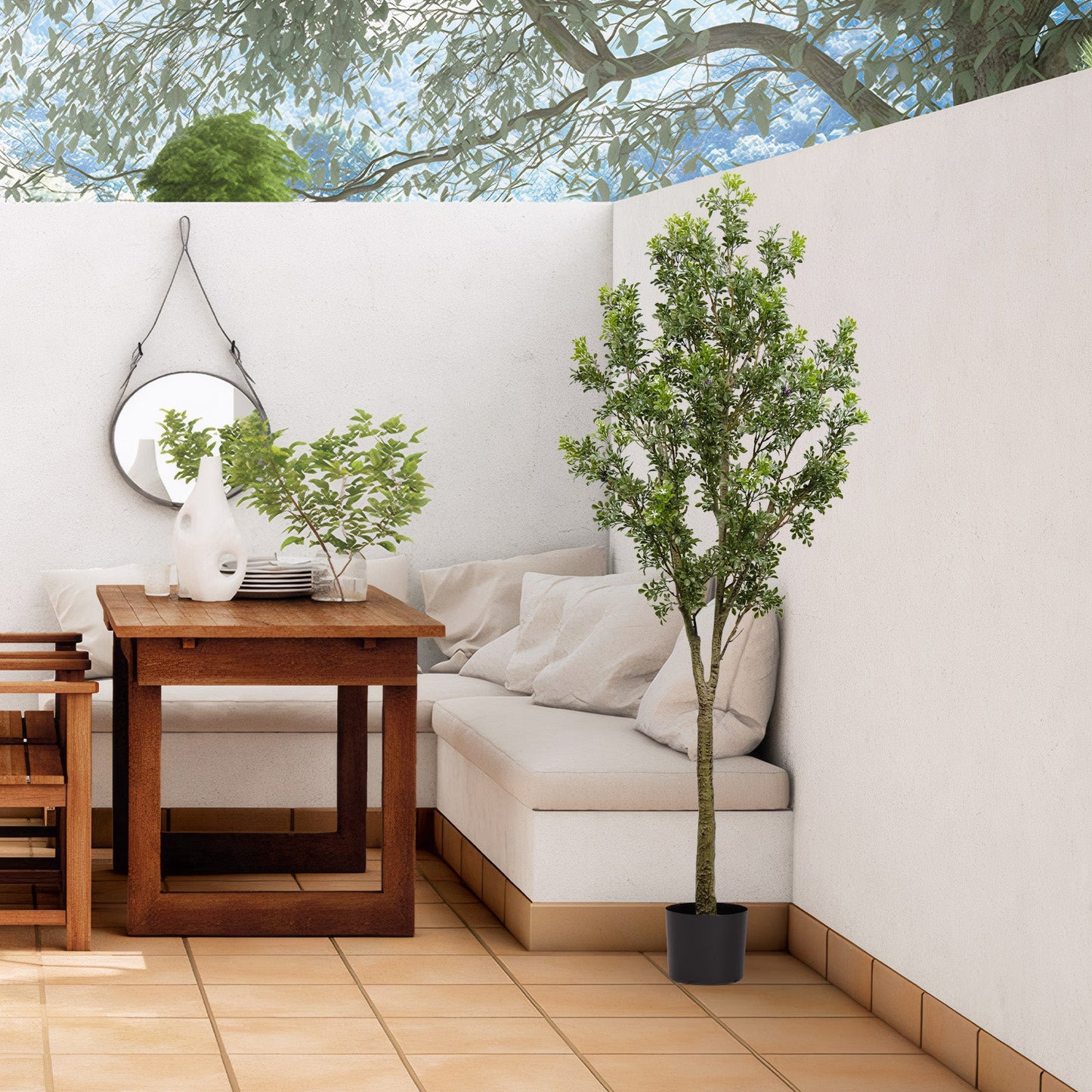 Artificial Orange Jasmine Tree (Murraya Paniculata) - 1PC Realistic Potted Faux Plant for Indoor & Outdoor Decor