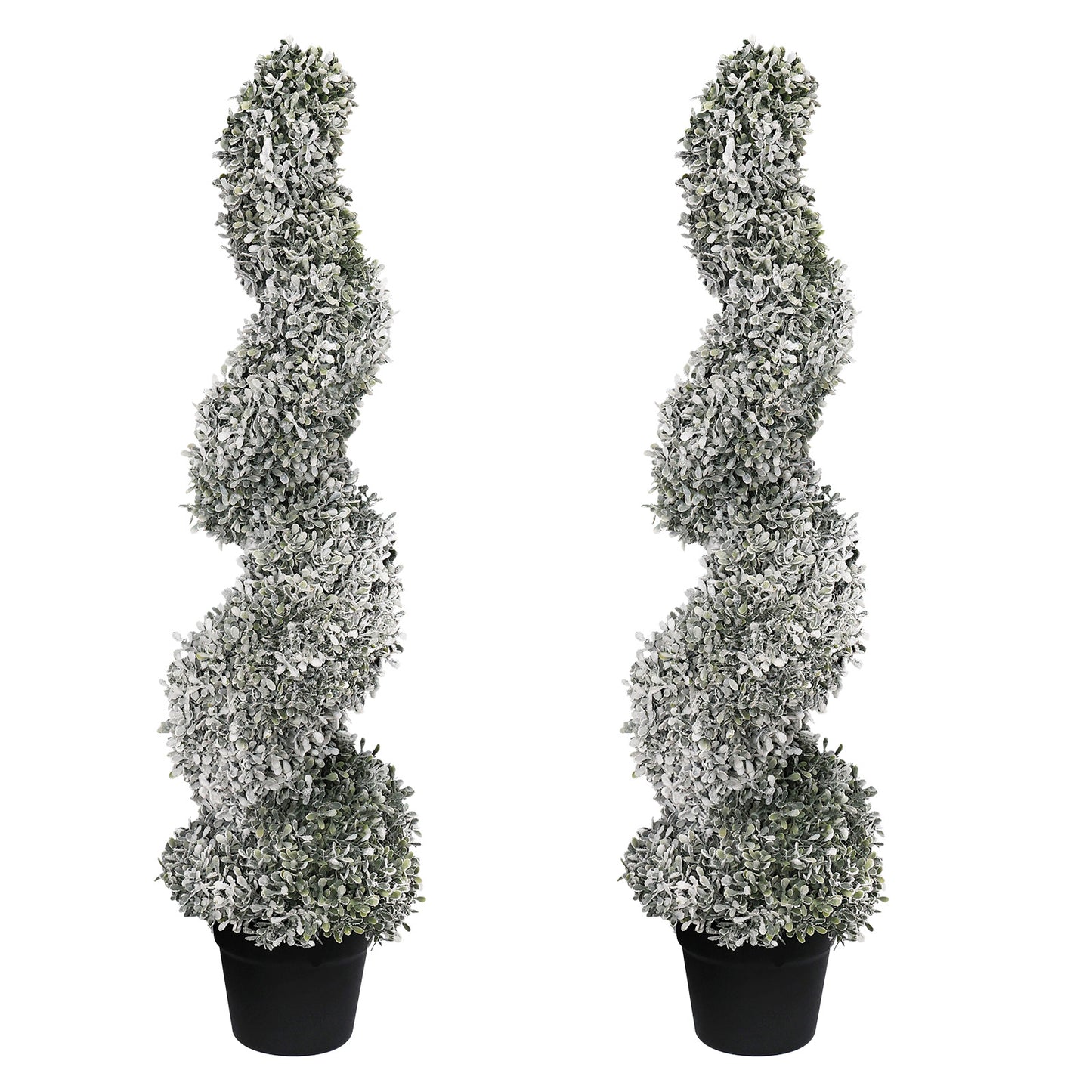 poetree 3ft / 4ft Artificial Snow-Flocked Spiral Topiary Tree with Planter,Christmas Trees for Indoor and Outdoor, Boxwood or Cedar,Set of 2
