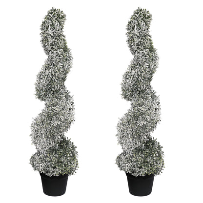 THE BLOOM TIMES poetree 3ft / 4ft Artificial Snow-Flocked Spiral Topiary Tree with Planter,Christmas Trees for Indoor and Outdoor, Boxwood or Cedar,Set of 2