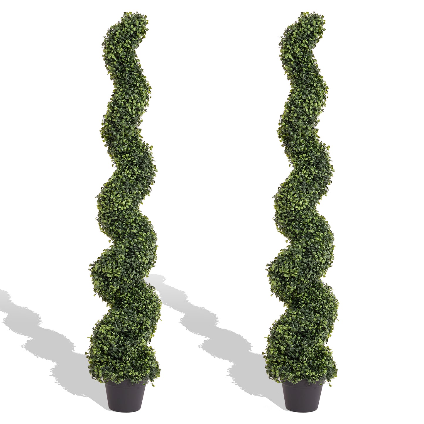 poetree 3–5 Ft Artificial Boxwood Spiral Topiary Trees, Set of 2 Outdoor Faux Plants for Front Porch, Patio & Entryway Decor