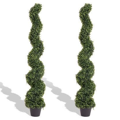 THE BLOOM TIMES poetree 3–5 Ft Artificial Boxwood Spiral Topiary Trees, Set of 2 Outdoor Faux Plants for Front Porch, Patio & Entryway Decor