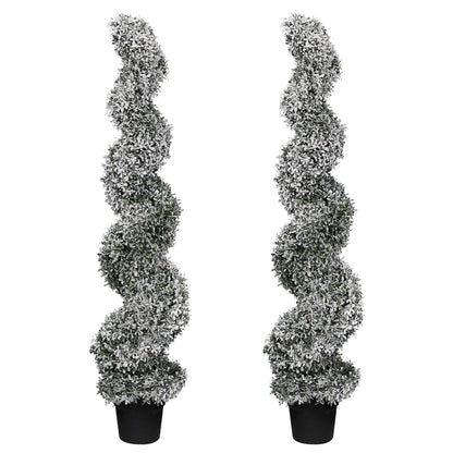 THE BLOOM TIMES poetree 3ft / 4ft Artificial Snow-Flocked Spiral Topiary Tree with Planter,Christmas Trees for Indoor and Outdoor, Boxwood or Cedar,Set of 2