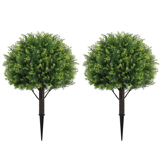 poetree 24" Artificial Topiary Ball Trees Fake Shrubs Bushes with Ground Spike Fake Plants for Front Porch Garden