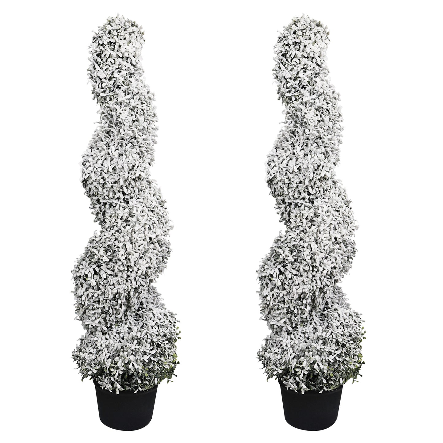 poetree 3 ft./4 ft. Artificial Flocked Boxwood Spiral Topiary Trees with Planters for Outdoor & Indoor Christmas Decor, 2-Pack