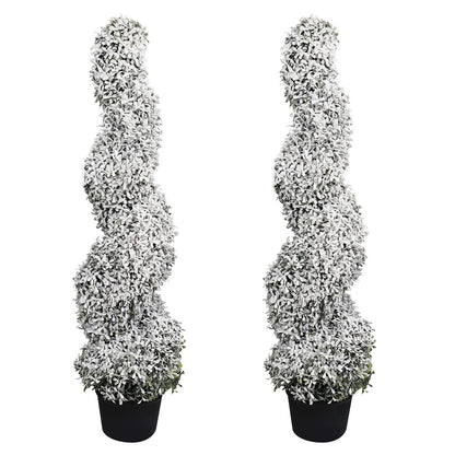 THE BLOOM TIMES poetree 3 ft./4 ft. Artificial Flocked Boxwood Spiral Topiary Trees with Planters for Outdoor & Indoor Christmas Decor, 2-Pack