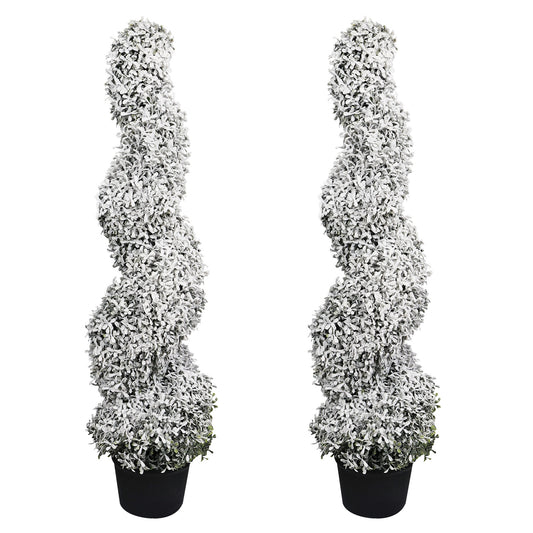 poetree 3 ft./4 ft. Artificial Flocked Boxwood Spiral Topiary Trees with Planters for Outdoor & Indoor Christmas Decor, 2-Pack