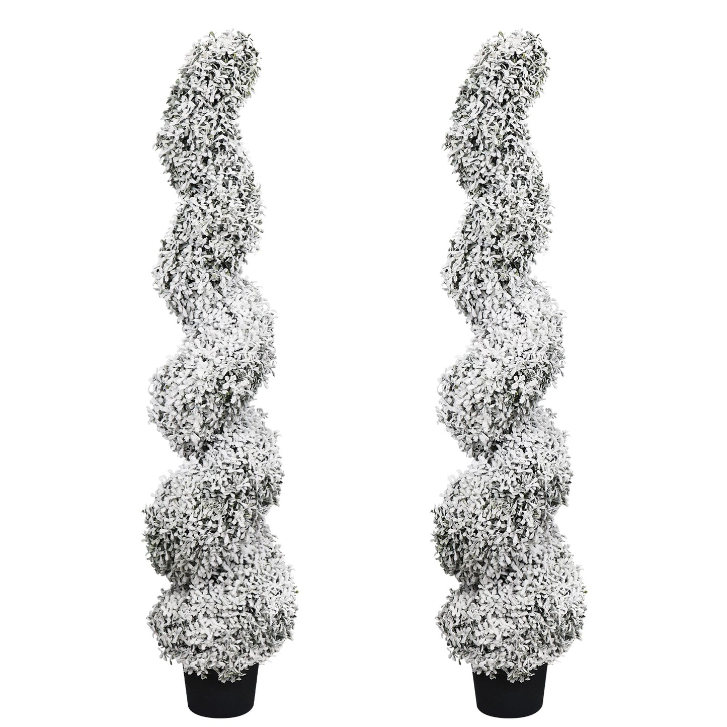 poetree 3 ft./4 ft. Artificial Flocked Boxwood Spiral Topiary Trees with Planters for Outdoor & Indoor Christmas Decor, 2-Pack