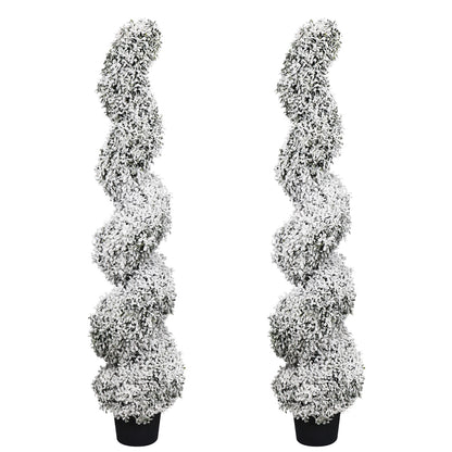 THE BLOOM TIMES poetree 3 ft./4 ft. Artificial Flocked Boxwood Spiral Topiary Trees with Planters for Outdoor & Indoor Christmas Decor, 2-Pack