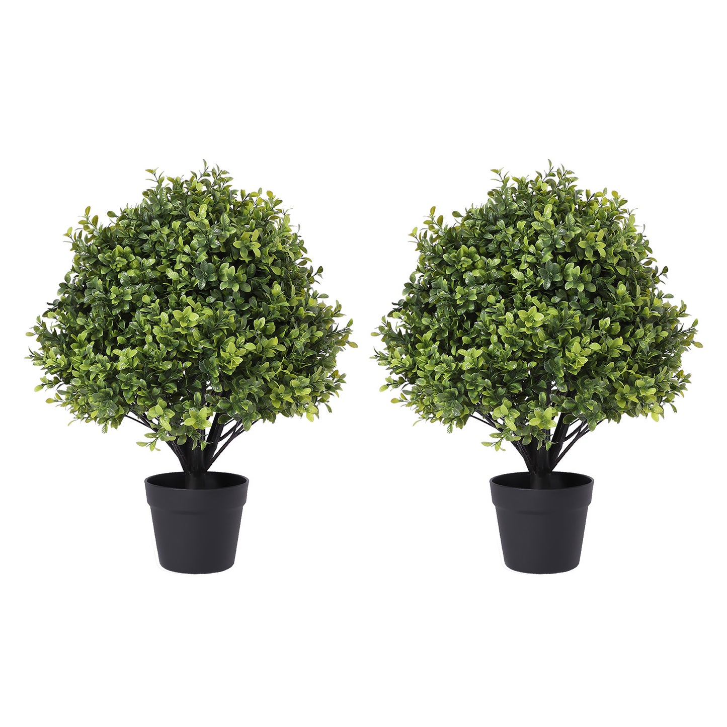 poetree 24 in Artificial Boxwood Topiary Ball Tree in Pot 2 Pack-Faux Shrubs for Indoor/Outdoor Decor