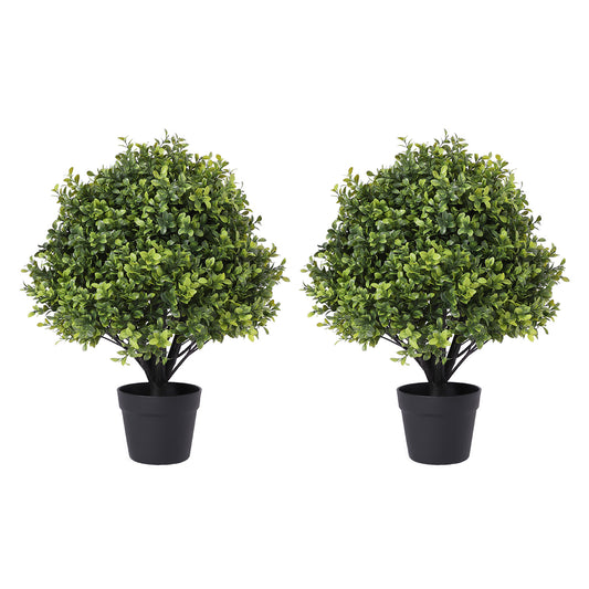 poetree 24 in Artificial Boxwood Topiary Ball Tree in Pot 2 Pack-Faux Shrubs for Indoor/Outdoor Decor