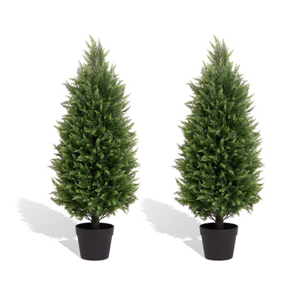 THE BLOOM TIMES 3/4 ft Artificial Topiary Tree Faux Cedar Pines Potted Tree,Decor for Indoor/Outdoor.