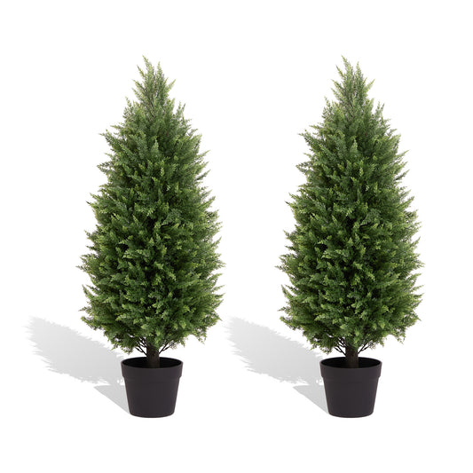 poetree 3/4 ft Artificial Topiary Tree Faux Cedar Pines Potted Tree,Decor for Indoor/Outdoor.