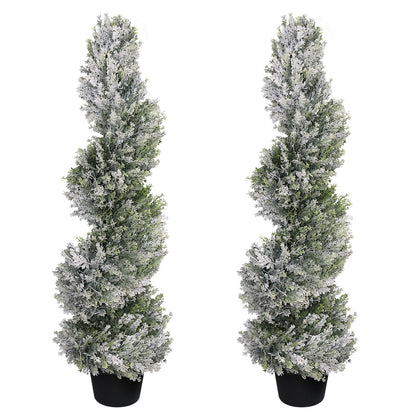 THE BLOOM TIMES poetree 3ft / 4ft Artificial Snow-Flocked Spiral Topiary Tree with Planter,Christmas Trees for Indoor and Outdoor, Boxwood or Cedar,Set of 2