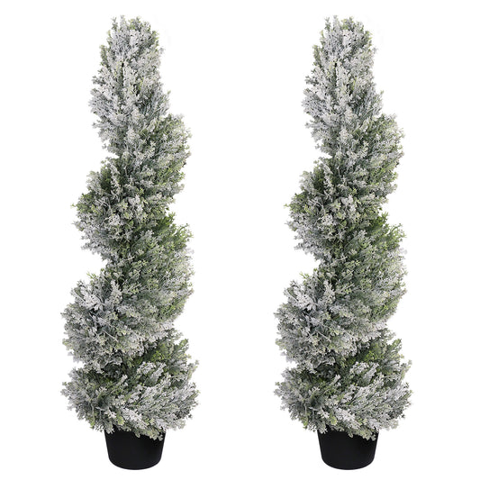 poetree 3ft / 4ft Artificial Snow-Flocked Spiral Topiary Tree with Planter,Christmas Trees for Indoor and Outdoor, Boxwood or Cedar,Set of 2