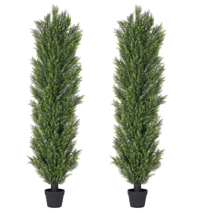 THE BLOOM TIMES 3/4/5/6ft Faux Cedar Tree Topiary in Pot，Set of 2，Fake Tree for Home Outdoor/Indoor Decor