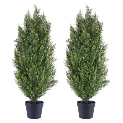 THE BLOOM TIMES 3/4/5/6ft Faux Cedar Tree Topiary in Pot，Set of 2，Fake Tree for Home Outdoor/Indoor Decor