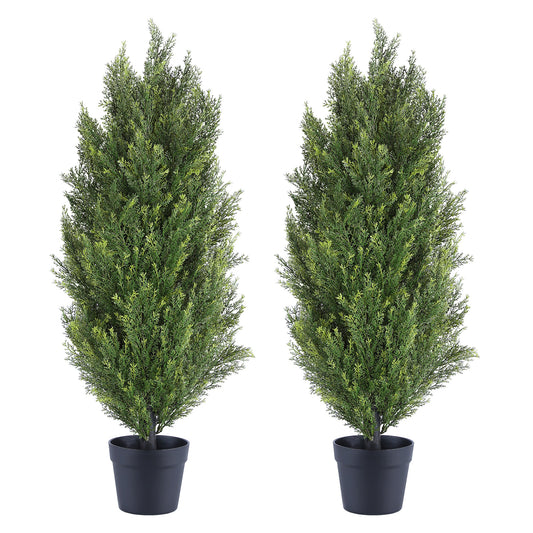 poetree 3/4/5/6ft Faux Cedar Tree Topiary in Pot，Set of 2，Fake Tree for Home Outdoor/Indoor Decor
