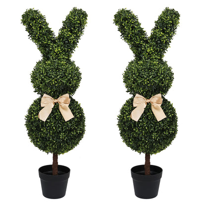 THE BLOOM TIMES poetree 3ft Artificial Bunny Topiary Trees in Planter, UV Resistant Faux Boxwood Rabbit Shaped Plants, Indoor Outdoor Easter Spring Decor Set of 2