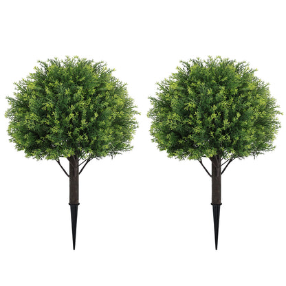 THE BLOOM TIMES 24" Artificial Boxwood/Cedar Topiary Ball Trees with Ground Stakes – Faux Shrubs for Outdoor and Indoor Home Décor, Set of 2