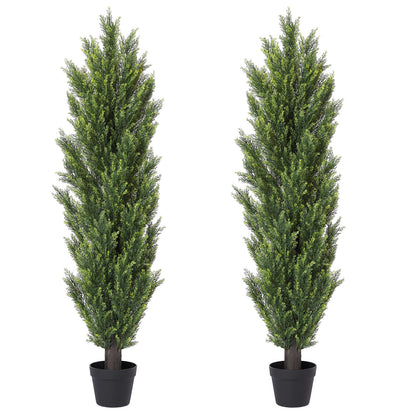 THE BLOOM TIMES 3/4/5/6ft Faux Cedar Tree Topiary in Pot，Set of 2，Fake Tree for Home Outdoor/Indoor Decor