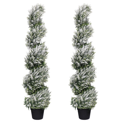 THE BLOOM TIMES poetree 3ft / 4ft Artificial Snow-Flocked Spiral Topiary Tree with Planter,Christmas Trees for Indoor and Outdoor, Boxwood or Cedar,Set of 2