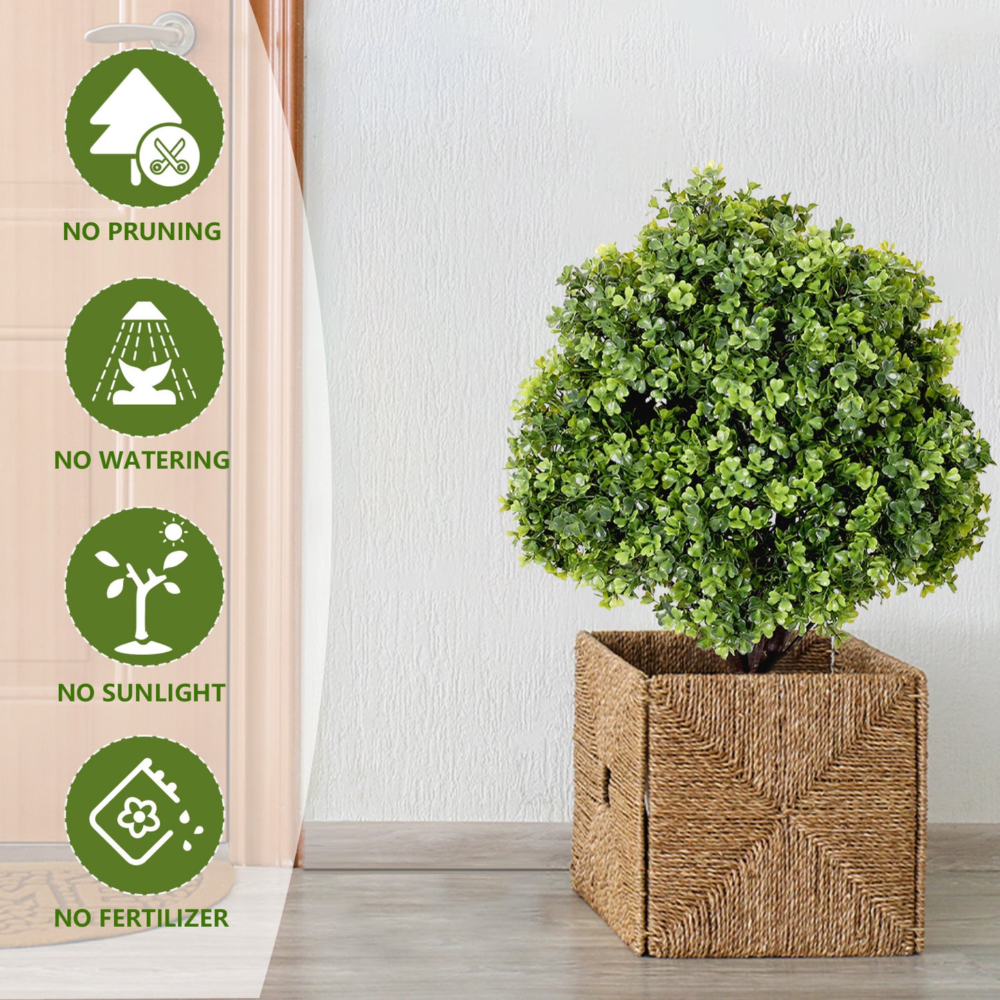 poetree 2ft Artificial Boxwood Topiary Ball,Faux Tree in Pot,2 Pack,for Indoor/Outdoor