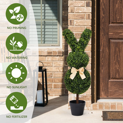 THE BLOOM TIMES poetree 3ft Artificial Bunny Topiary Trees in Planter, UV Resistant Faux Boxwood Rabbit Shaped Plants, Indoor Outdoor Easter Spring Decor Set of 2