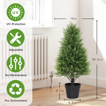THE BLOOM TIMES 2.5 / 3 / 4 ft Artificial Cedar Topiary Tree, Faux Evergreen with Pot, Outdoor Christmas & Holiday Decor