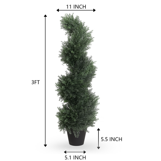 3ft/4ft Artificial Spiral Topiary Trees Set of 2,Faux Cedar Trees for Outdoor Planters