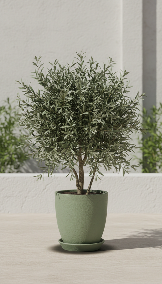 THE BLOOM TIMES Olive Tree Arrangement in Sage Leaf Tall Cylinder Pot